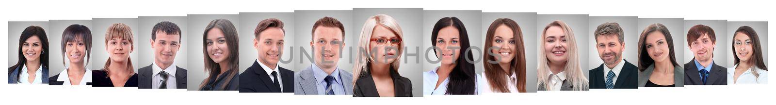 panoramic collage of portraits of successful business people. business concept