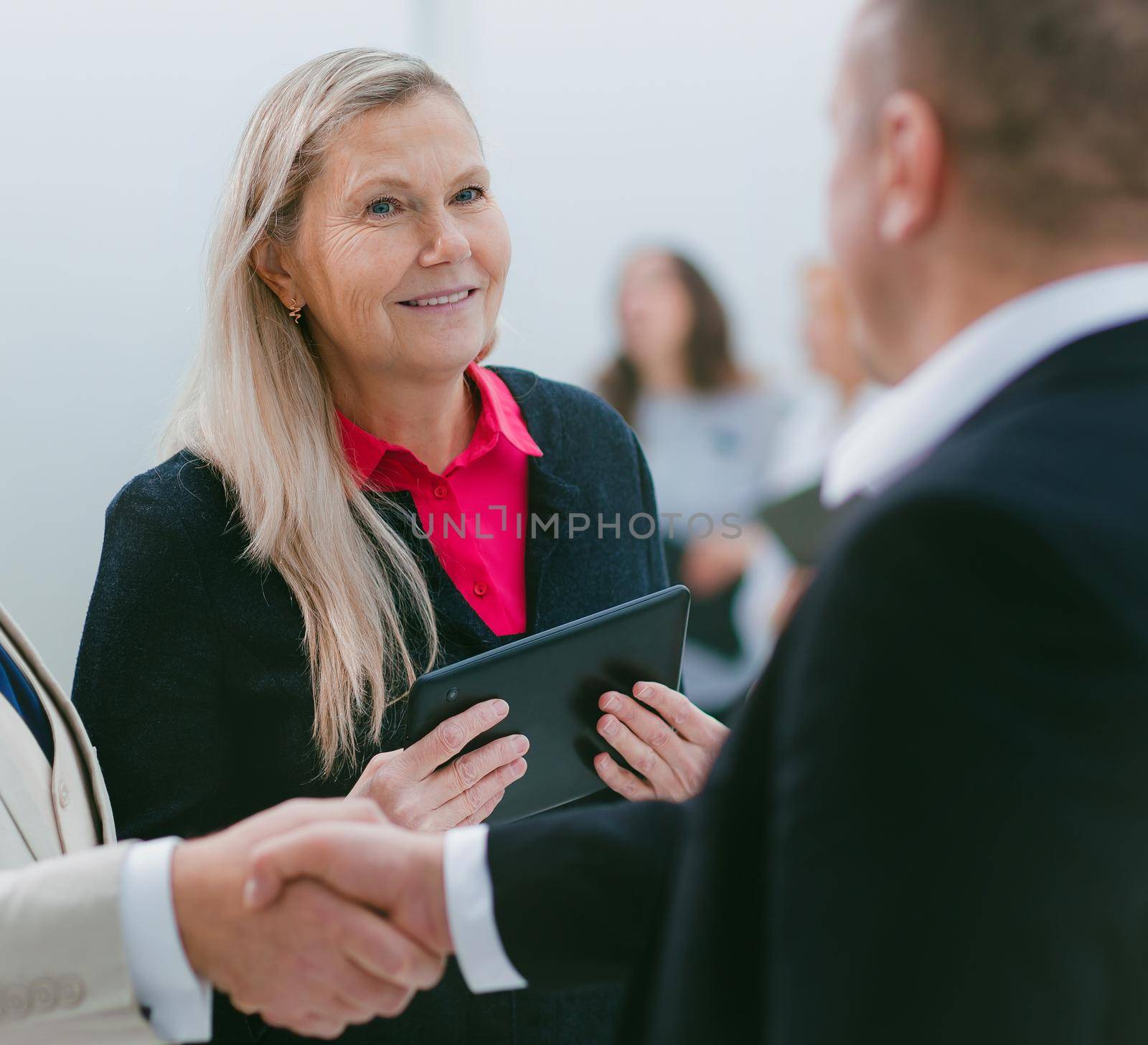 close up. business people meet each other with a handshake. the concept of cooperation