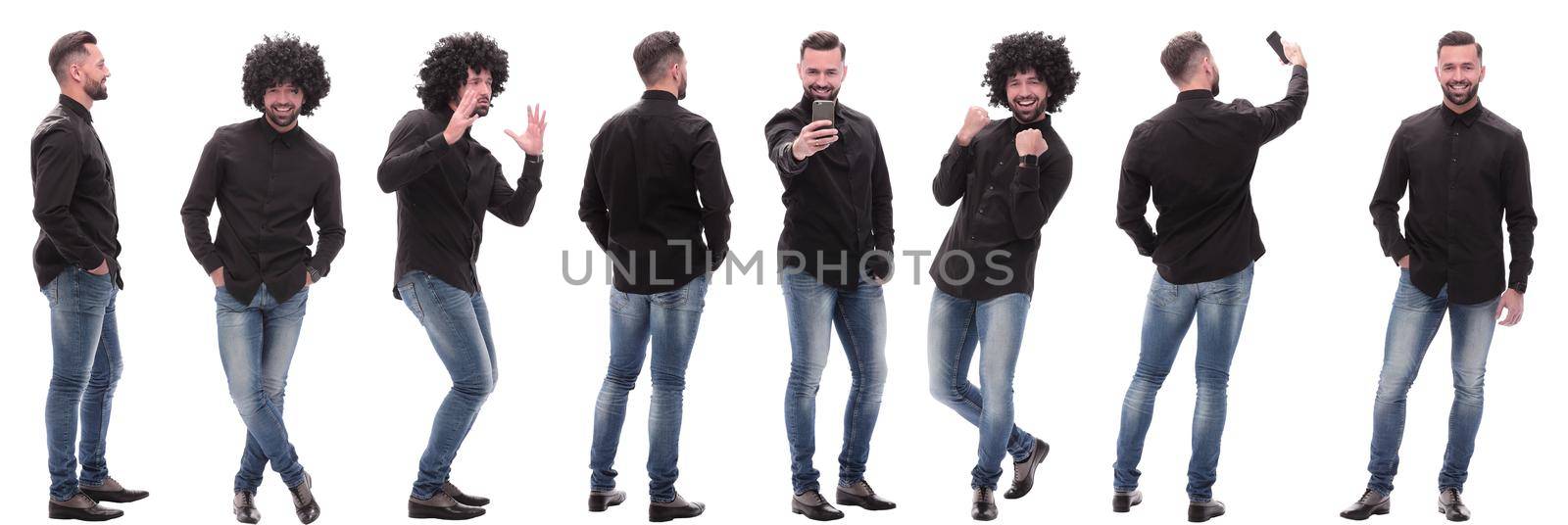 collage of photos of a casual young man with a smartphone