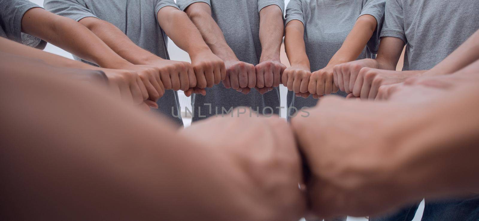 top view. business team sitting at the Desk. the concept of teamwork