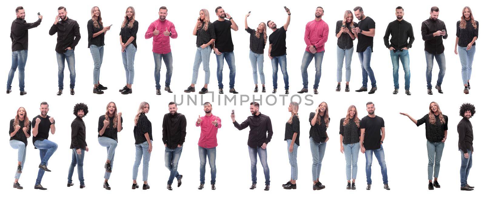 collage of photos of diverse young people. isolated on a white background