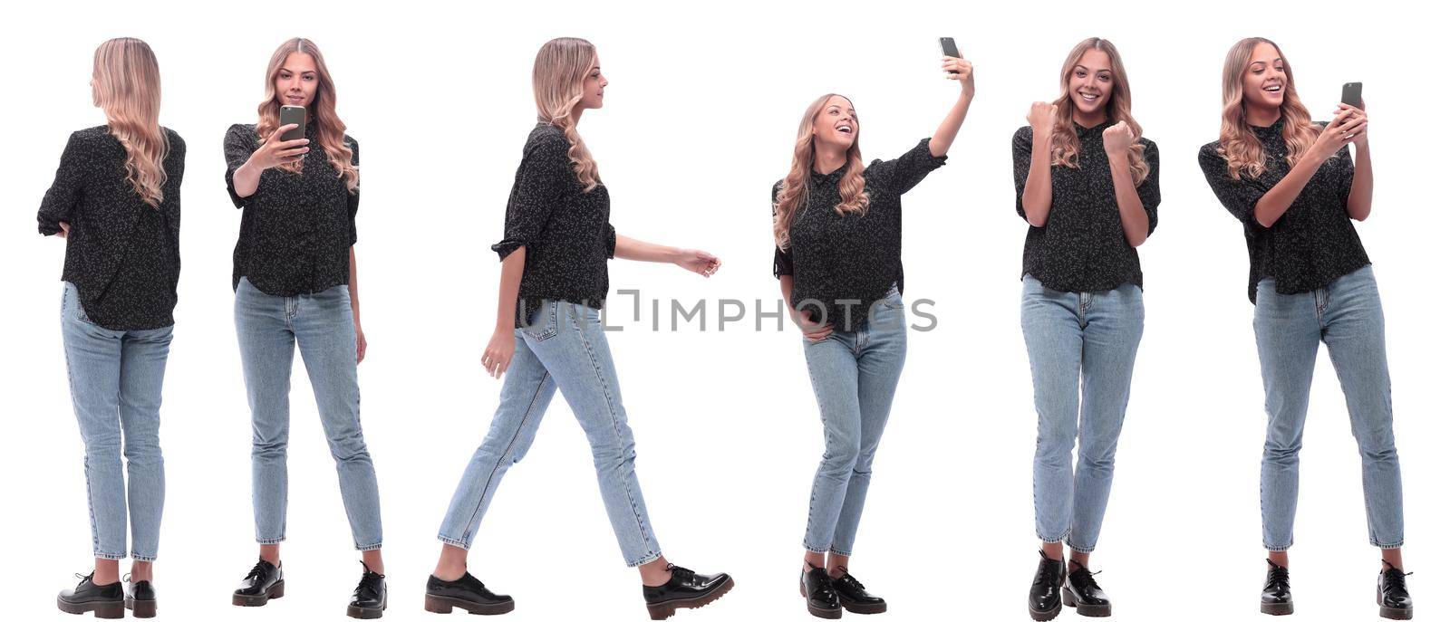 collage of photos of a cute young woman. isolated on a white background