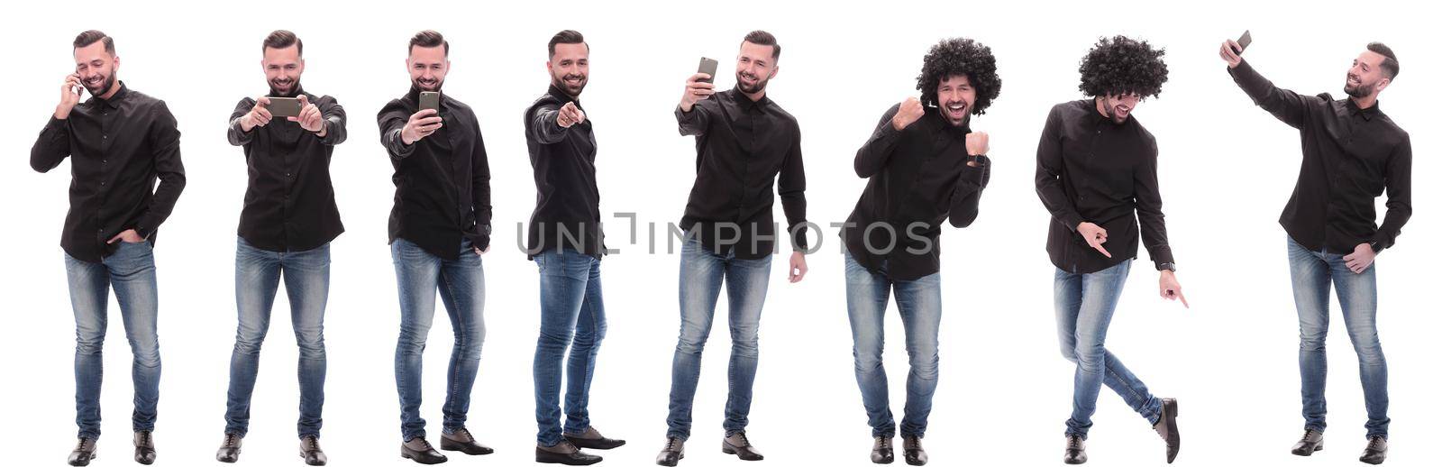 collage of photos of a casual young man with a smartphone