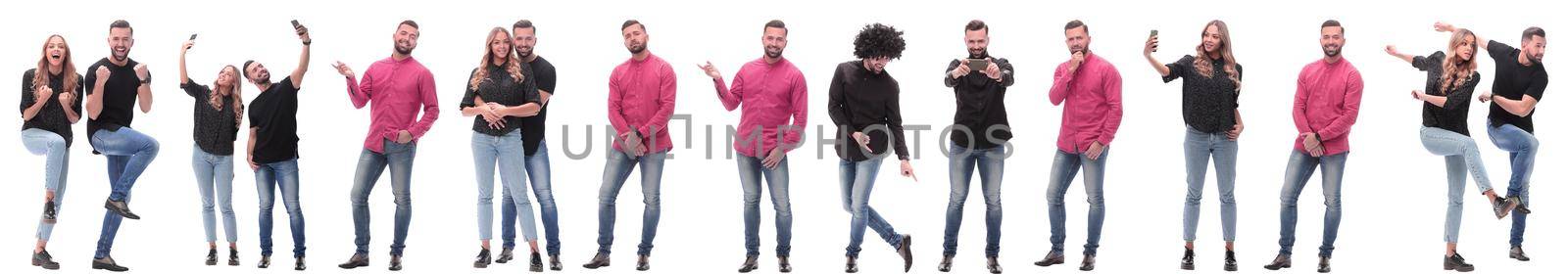 collage of photos of modern casual young people. isolated on a white background