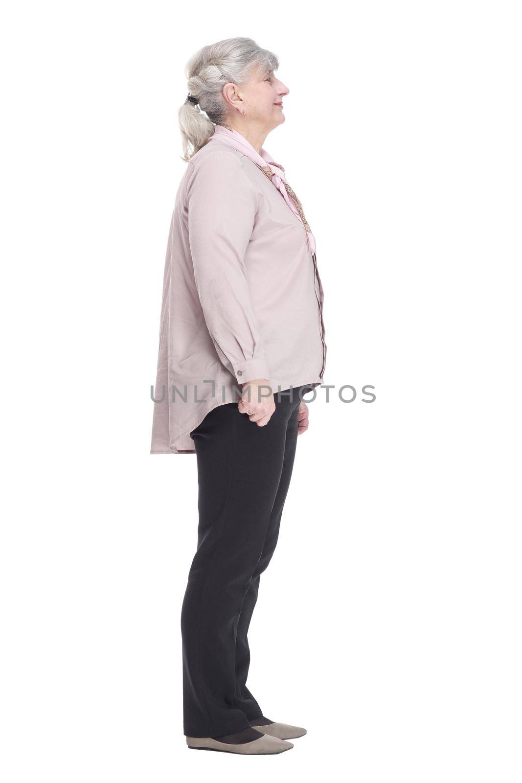 smiling old lady pointing at you. isolated on a white background by asdf
