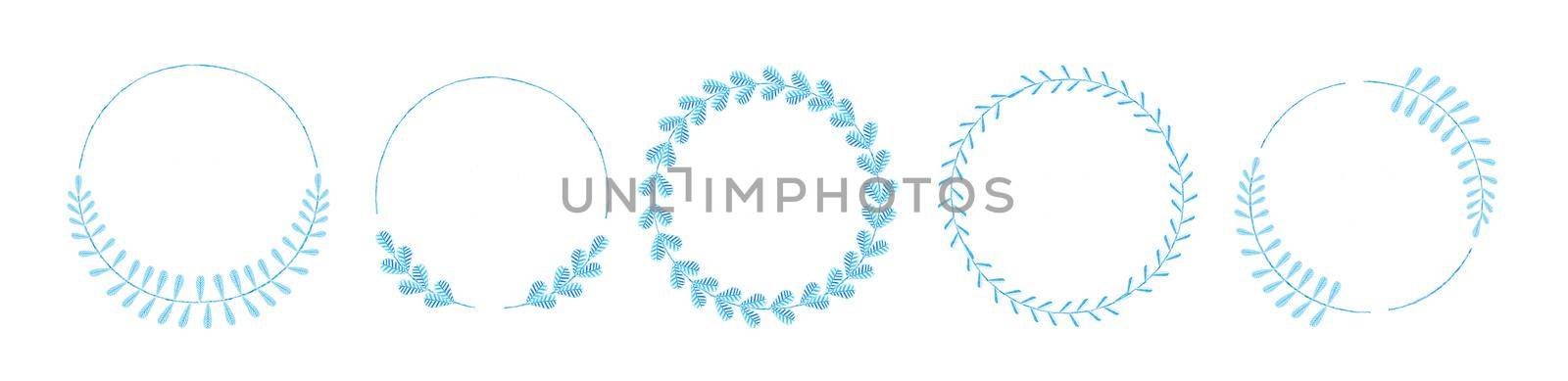 Set of differen blue silhouette round cartoon wreaths depicting an award, achievement, heraldry, nobility, emblem