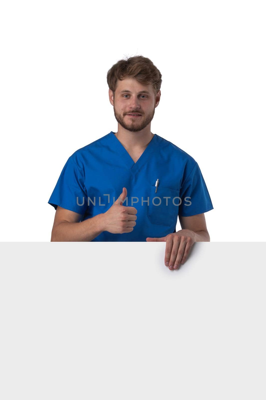 Male nurse with blank banner by ALotOfPeople