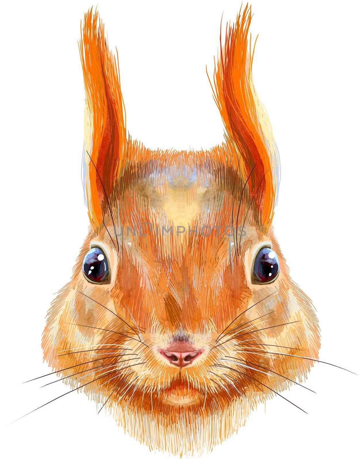 Watercolor portrait of a squirrel on a white background. Cute forest animal for your design