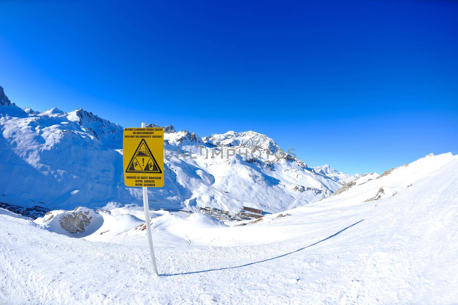 sign board at High mountains under fresh snow in the winter  season