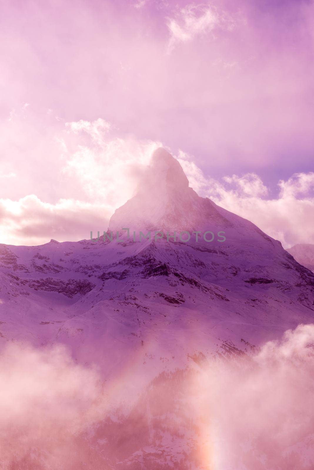 mountain matterhorn zermatt switzerland with fresh snow on beautiful winter day