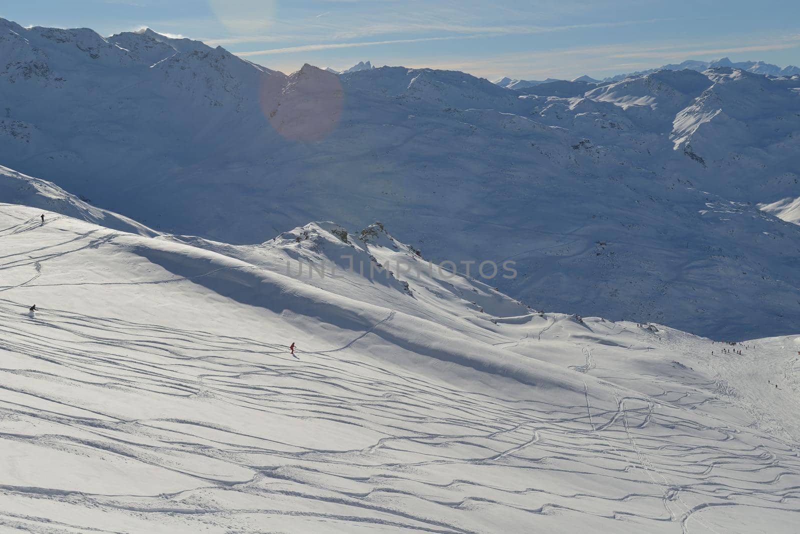 winter mountains beautiful alpine panoramic view of fresh snow capped French alps