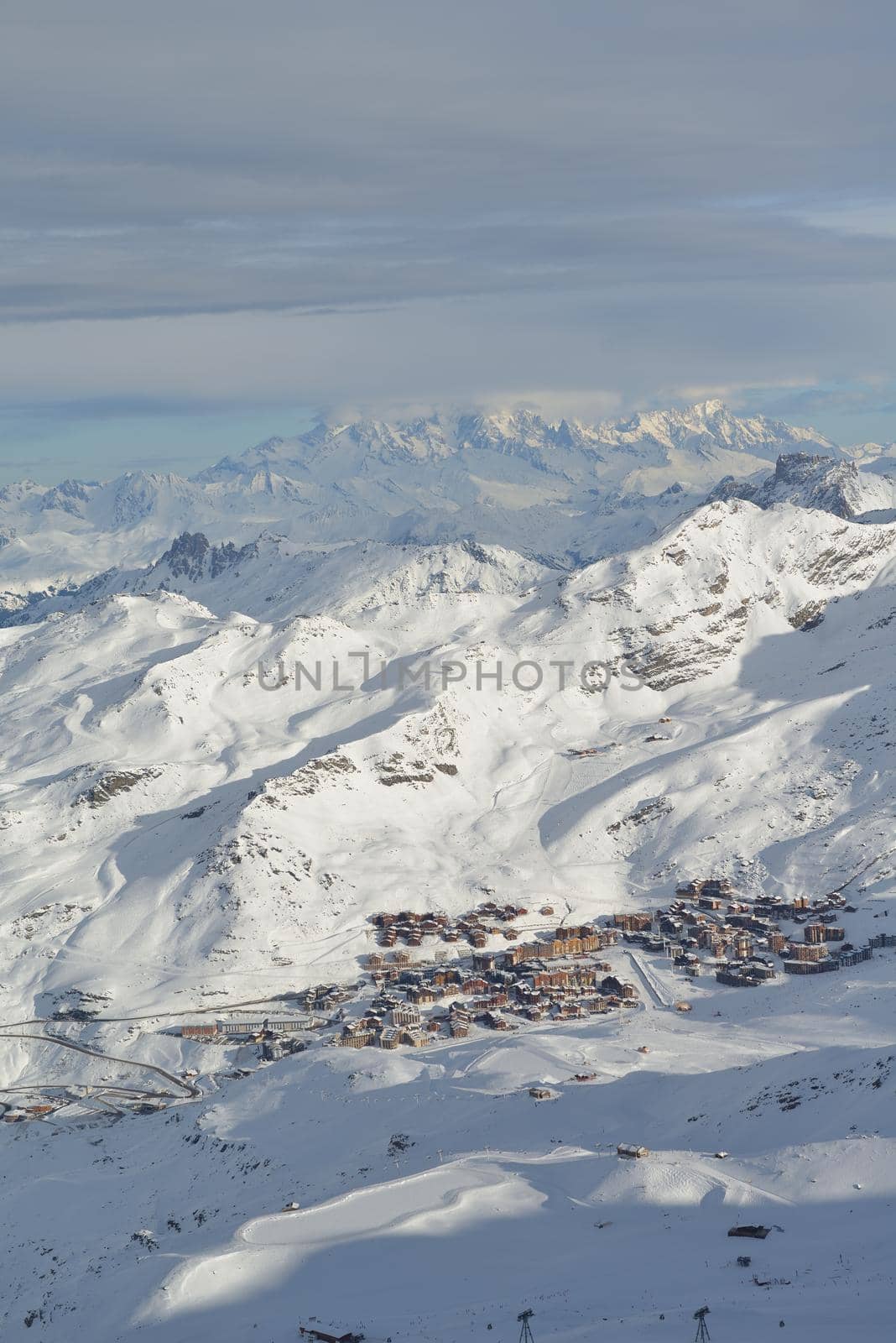 winter mountains beautiful alpine panoramic view of fresh snow capped French alps