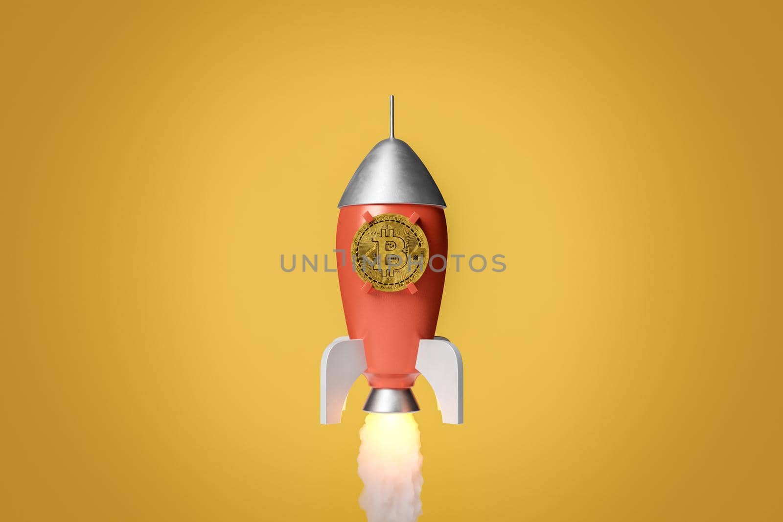 rocket ascending with an assembled Bitcoin by asolano