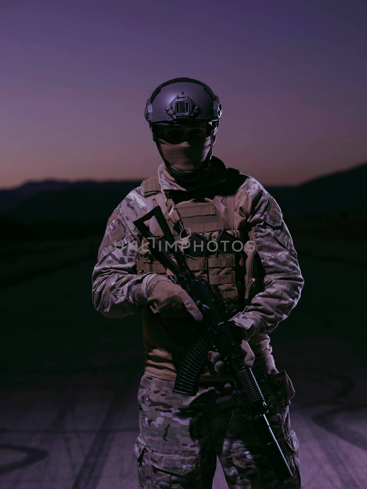 soldier with full combat gear in night mission by dotshock