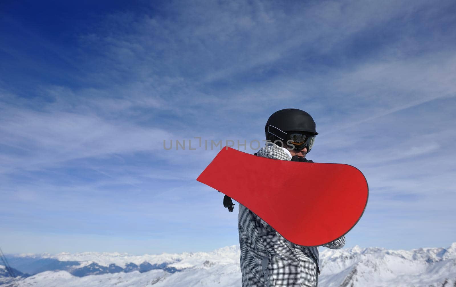 young athlete man have fun during skiing sport on hi mountain slopes at winter seasson and sunny day