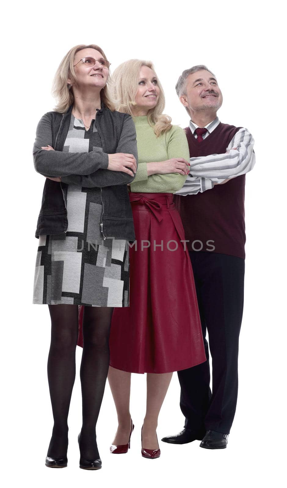 in full growth. group of happy people standing in line. isolated on a white background