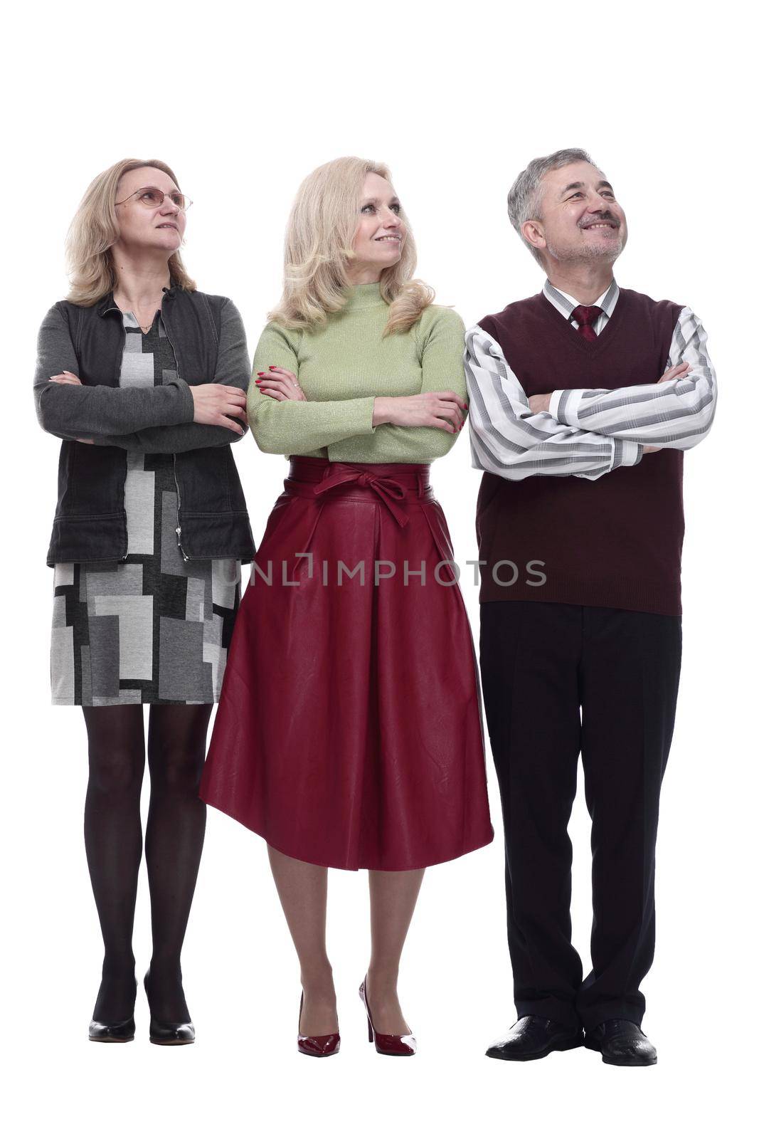 in full growth. group casual people looking somewhere in side. isolated on a white background