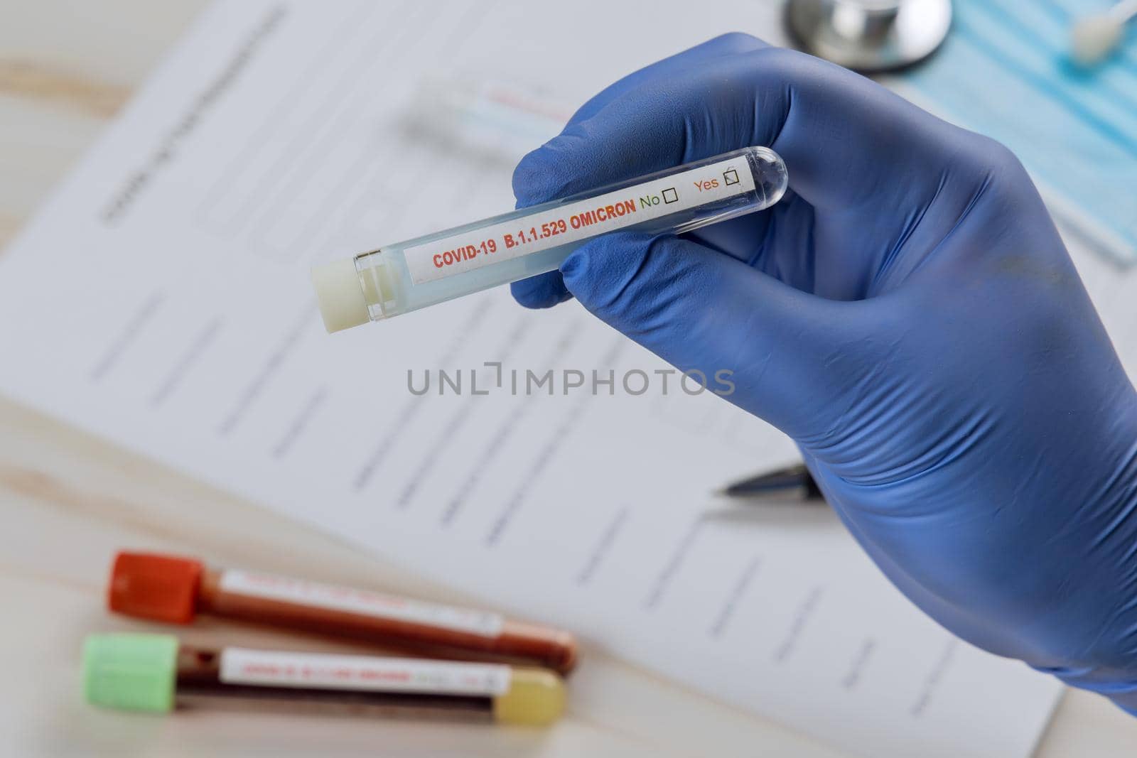 Tube containing a sample Coronavirus COVID-19 new version Omicron test tube for performing patient with testing for presence coronavirus by ungvar