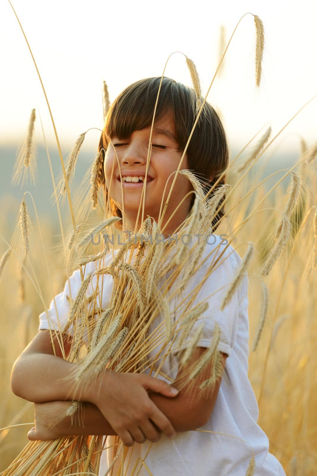 Happy child at harvest field by Zurijeta