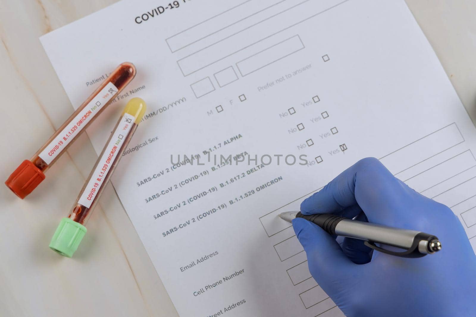 Coronavirus infected blood test sample in COVID-19 of new version Omicron B.1.1.529 epidemic virus outbreak by ungvar