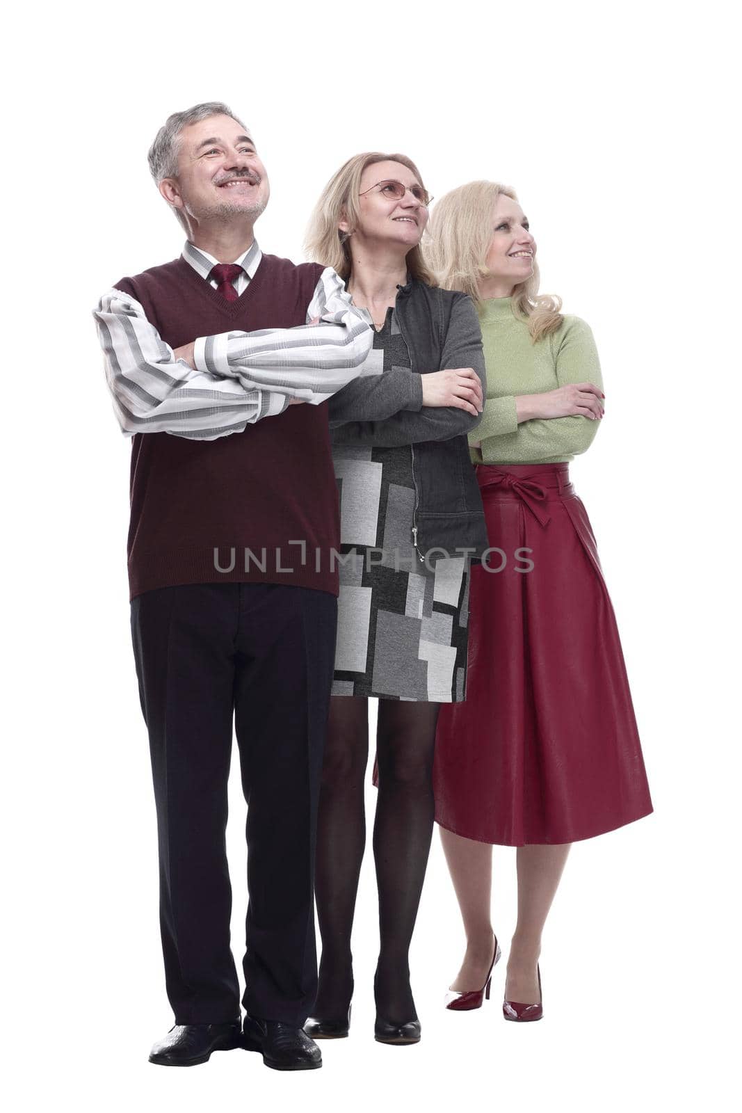 in full growth. group of happy people standing in line. isolated on a white background