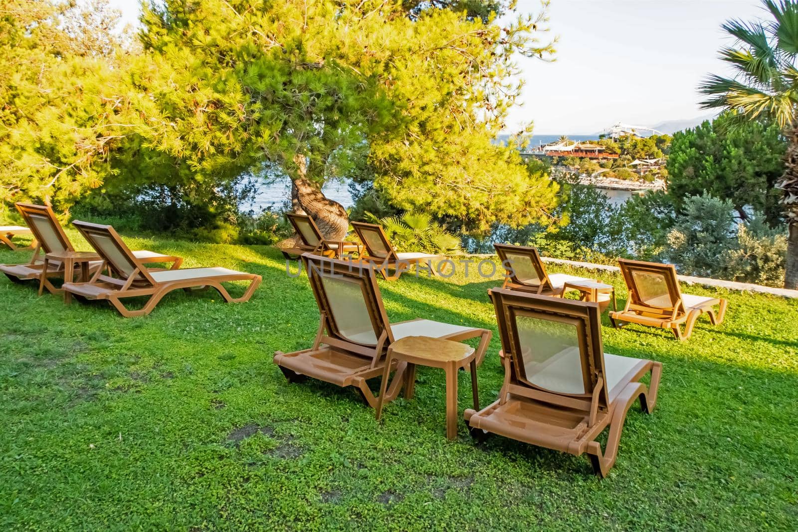 Kusadasi,Aydin,Turkey- July 21,2021.The view from Pinebay holiday village and resort in Kusadasi, in the sea and nature and summer sesason.