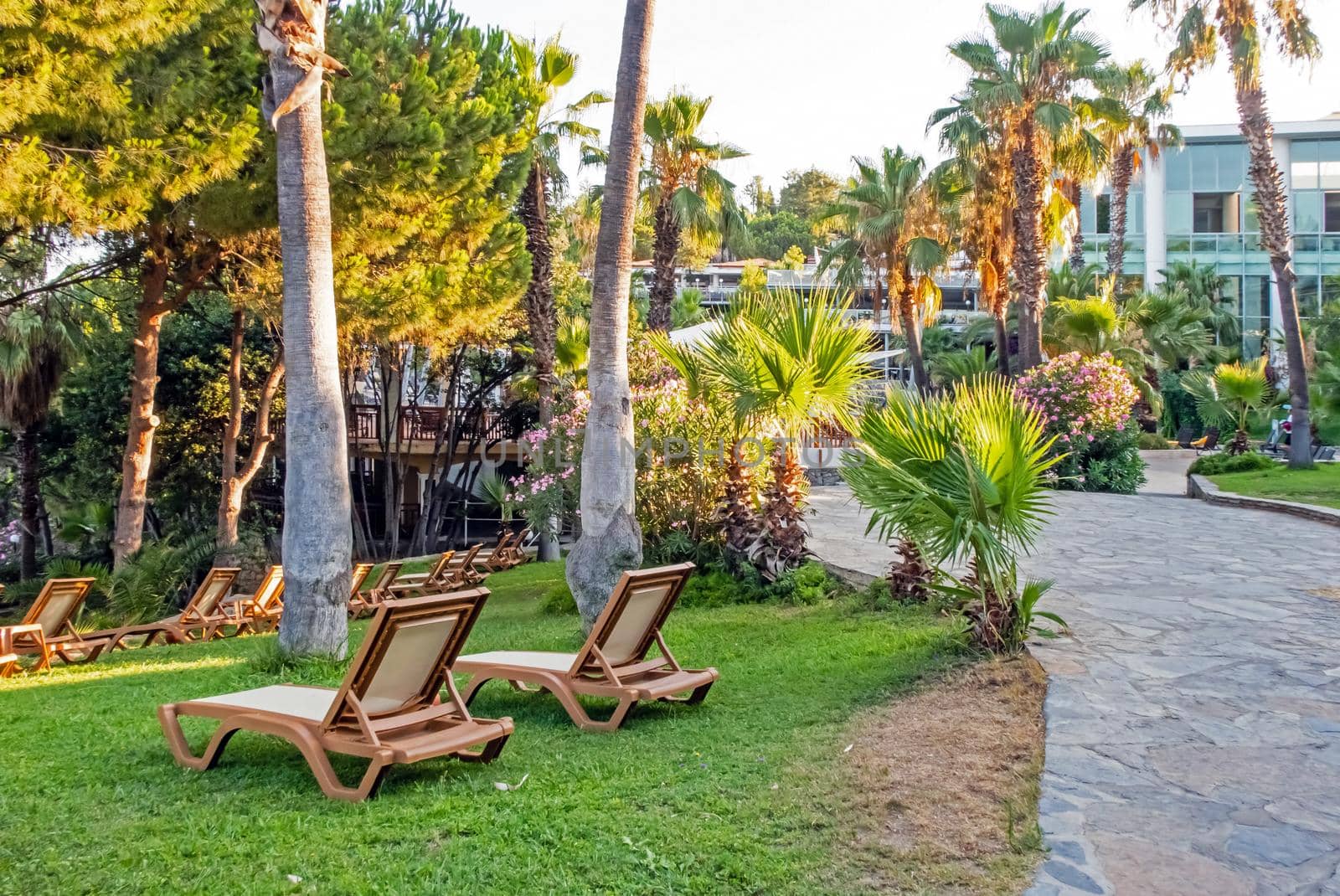 Kusadasi,Aydin,Turkey- July 21,2021.The view from Pinebay holiday village and resort in Kusadasi, in the sea and nature and summer sesason.