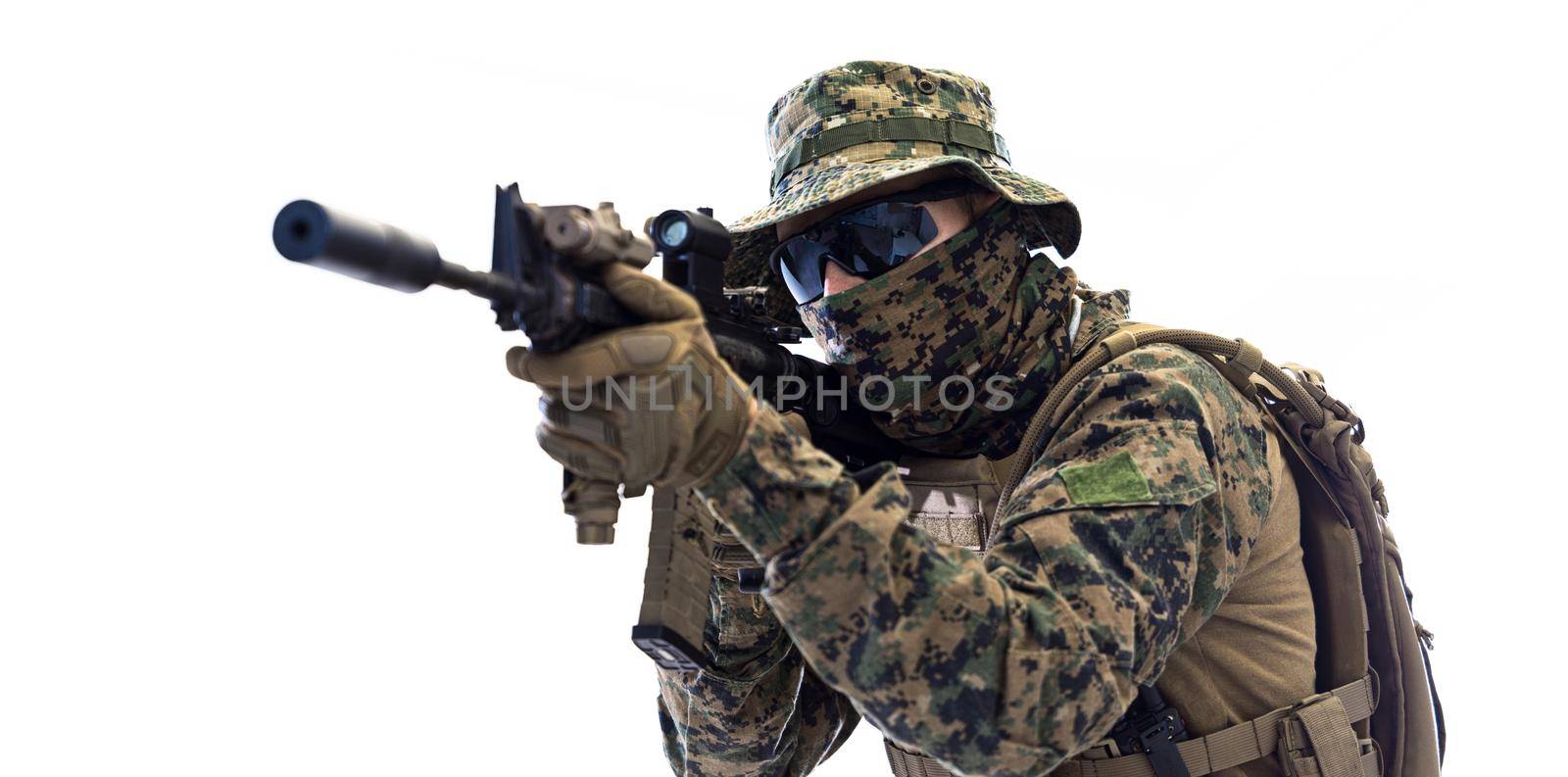 soldier aiming white background by dotshock
