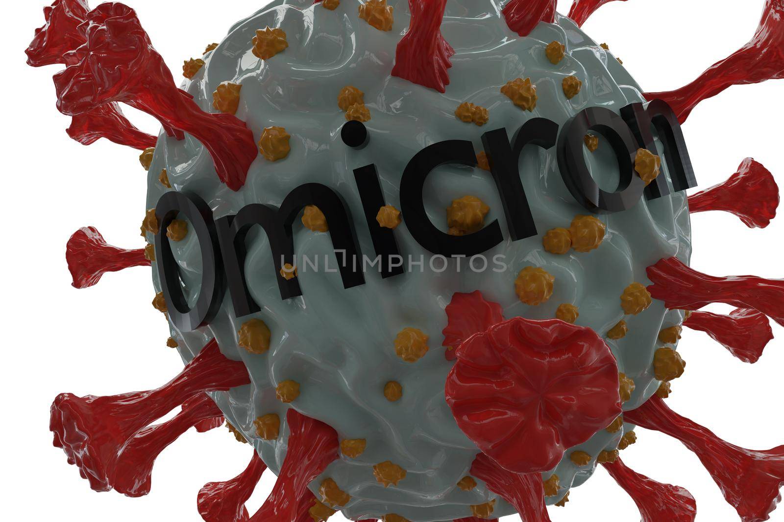 3D render of a new strain of coronavirus. Omicron variant of COVID. New strain of coronavirus B.1.1.529 found in Africa and around the world by galitskaya