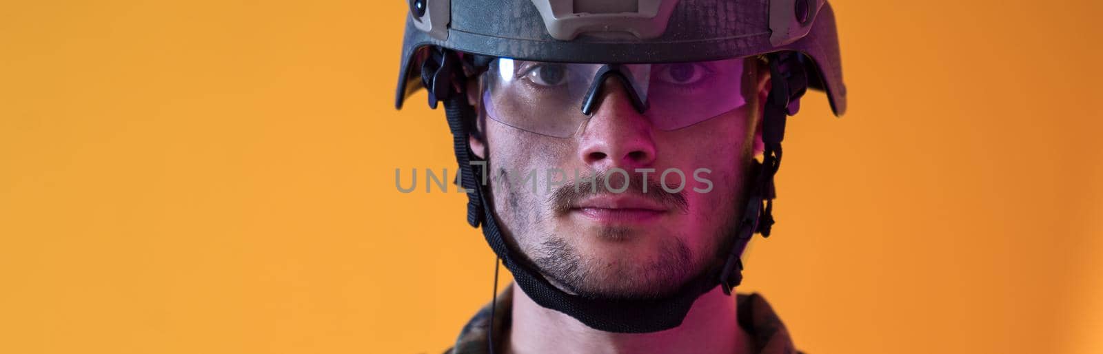 modern warfare futuristic soldier using vr virtual reality glasses