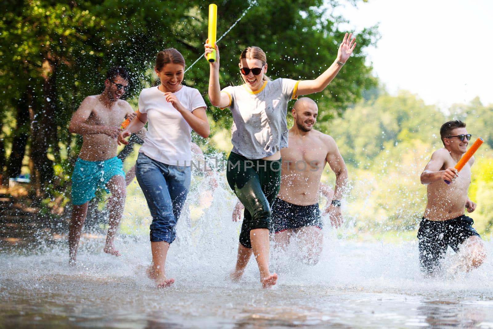 summer joy friends having fun on river by dotshock