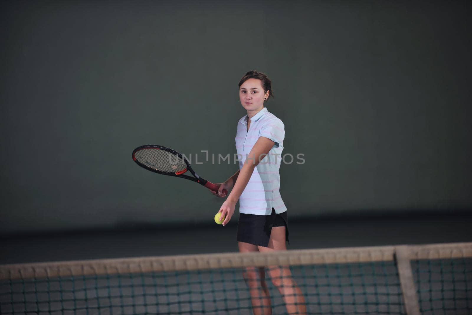 young girl exercise tennis sport indoor