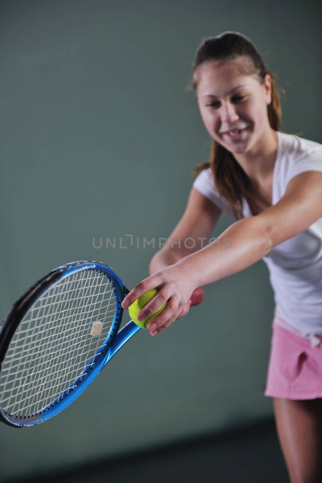 young girl exercise tennis sport indoor