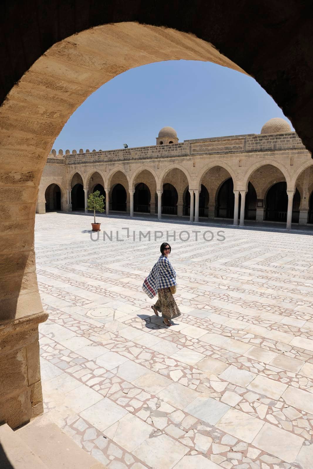 happy young woman tourist  tunis travel on road trip 