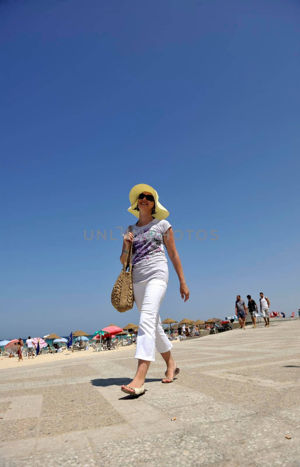 happy young woman tourist  tunis travel on road trip 