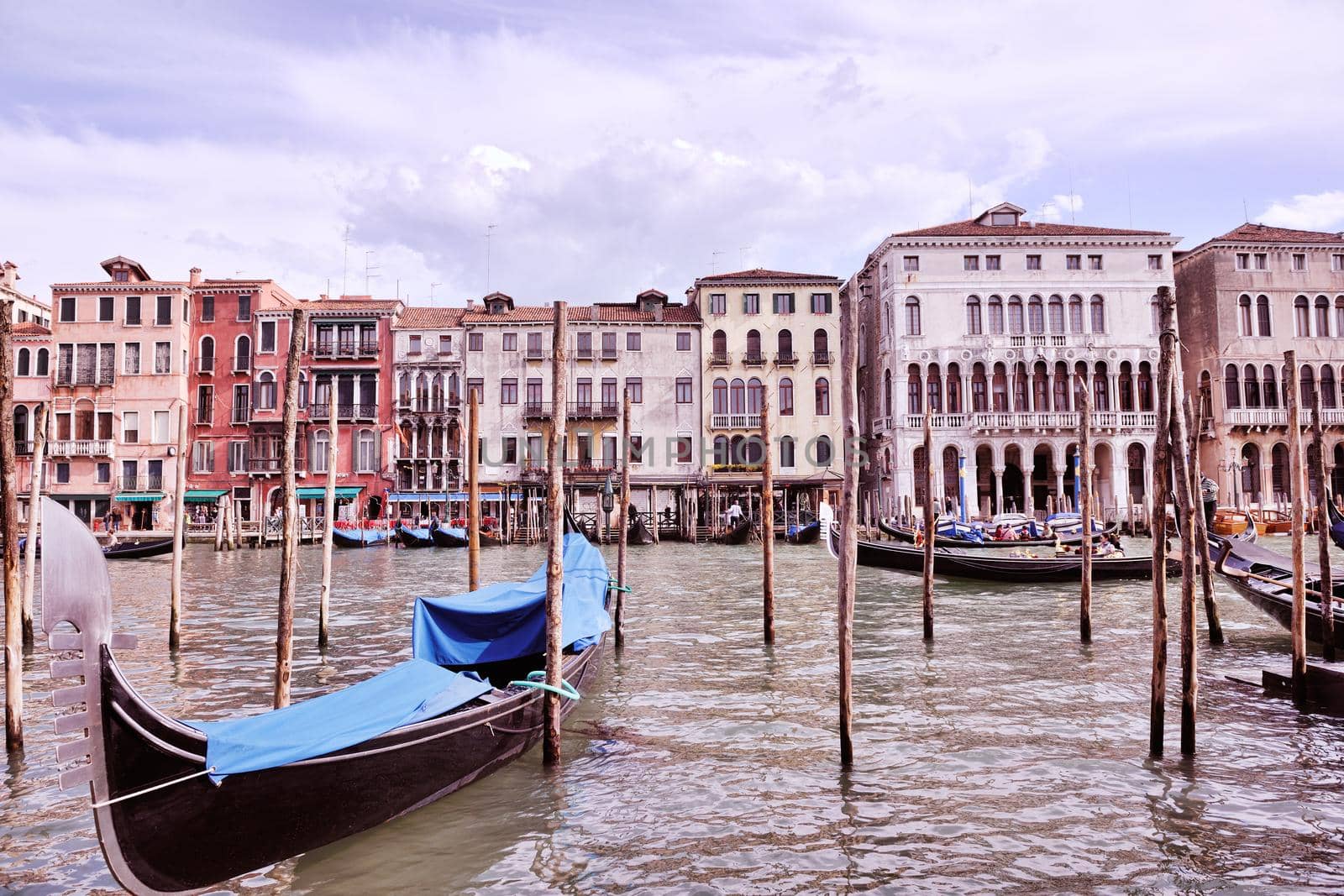 venice, beautiful romantic italian city on sea with great canal and gondolas