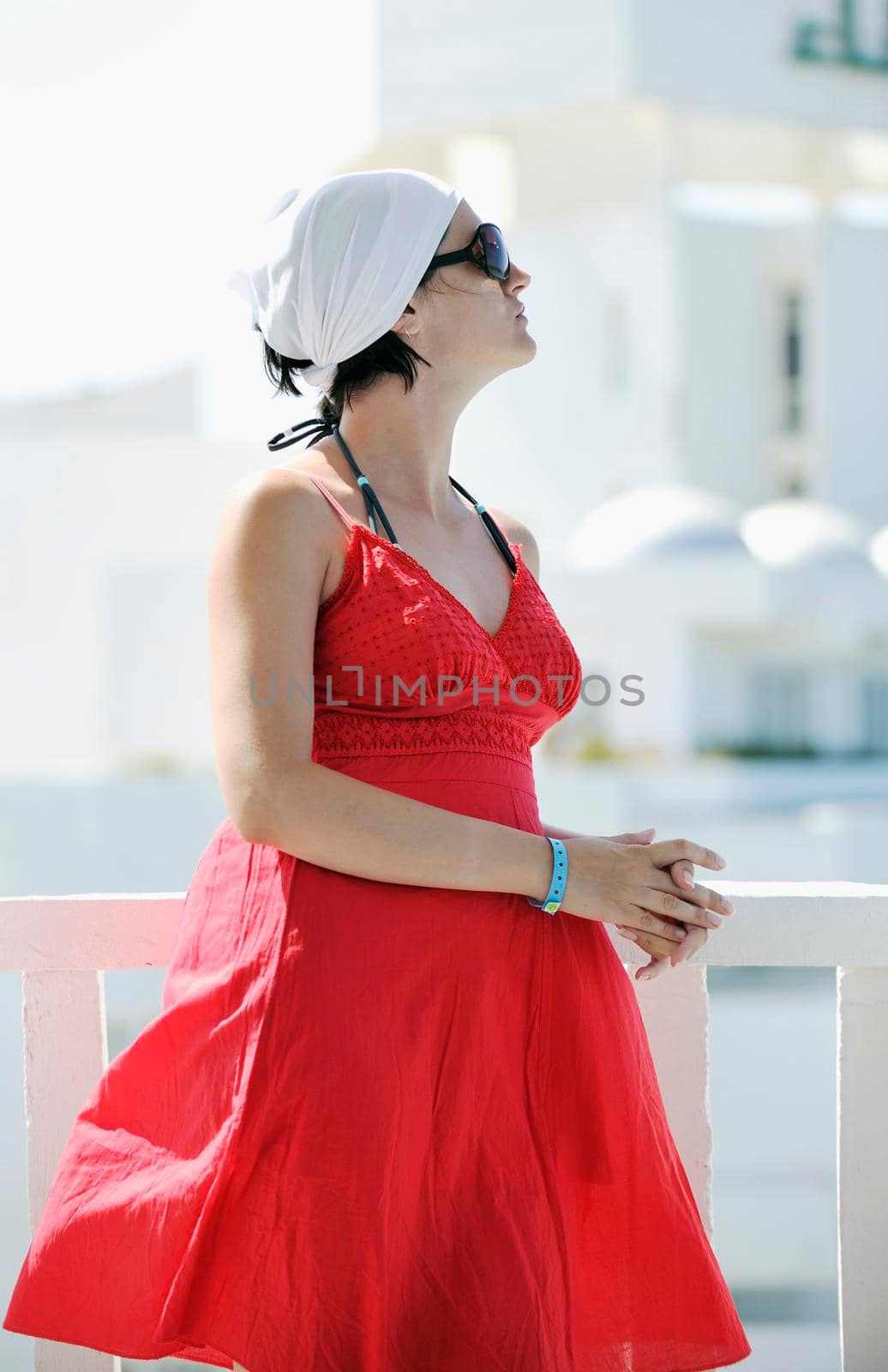 happy young woman tourist  tunis travel on road trip 