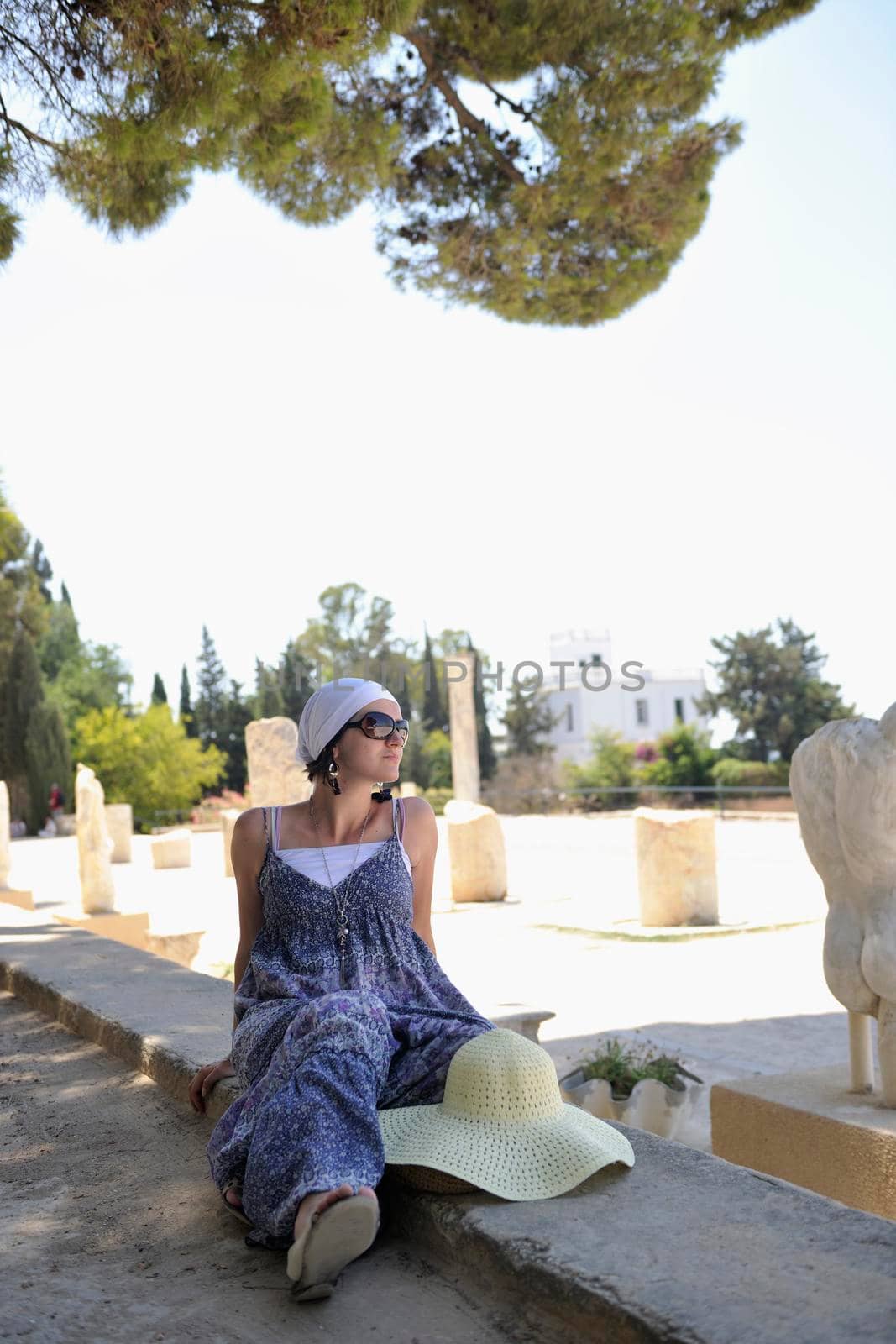 happy young woman tourist  tunis travel on road trip 