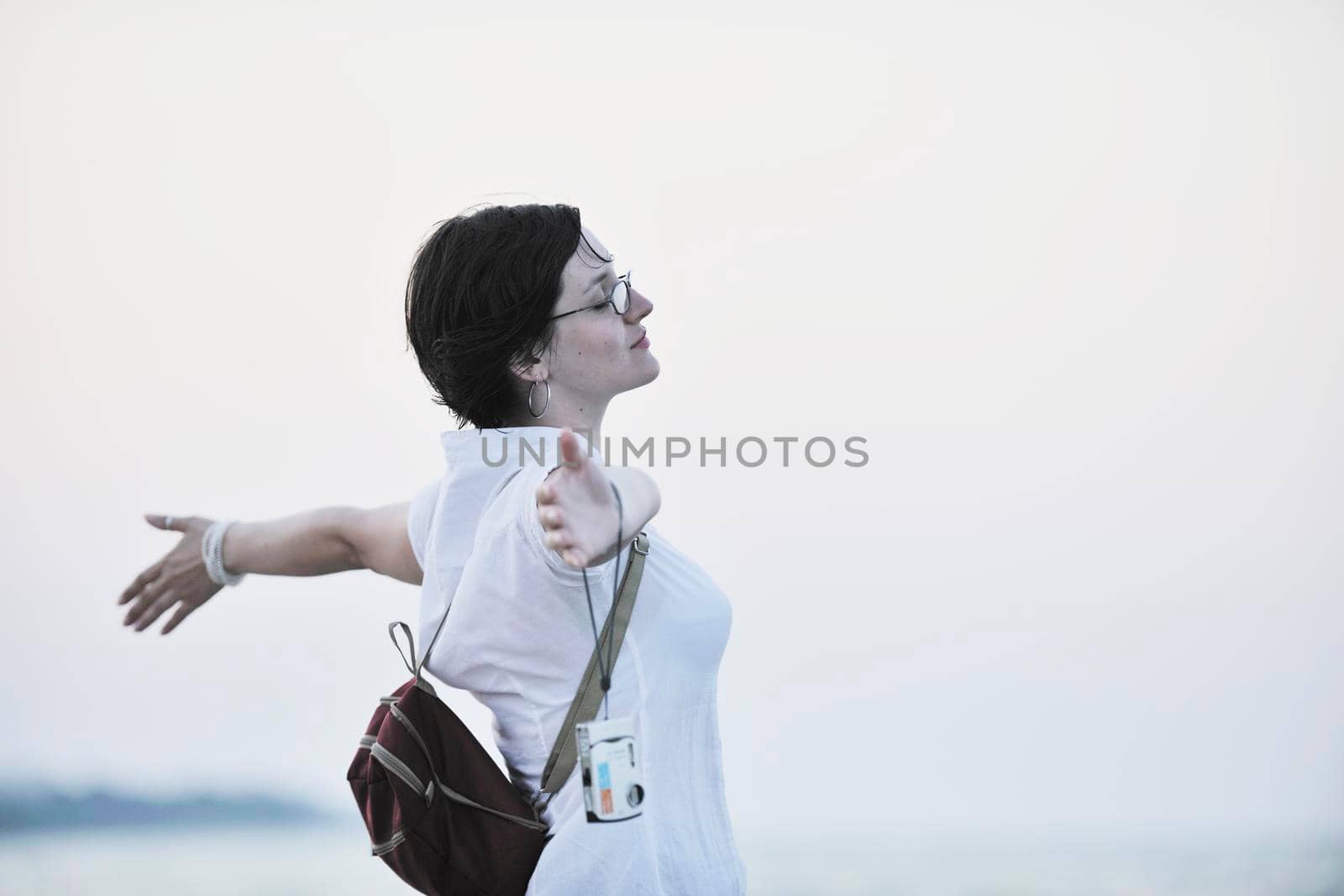 happy young woman tourist  tunis travel on road trip 