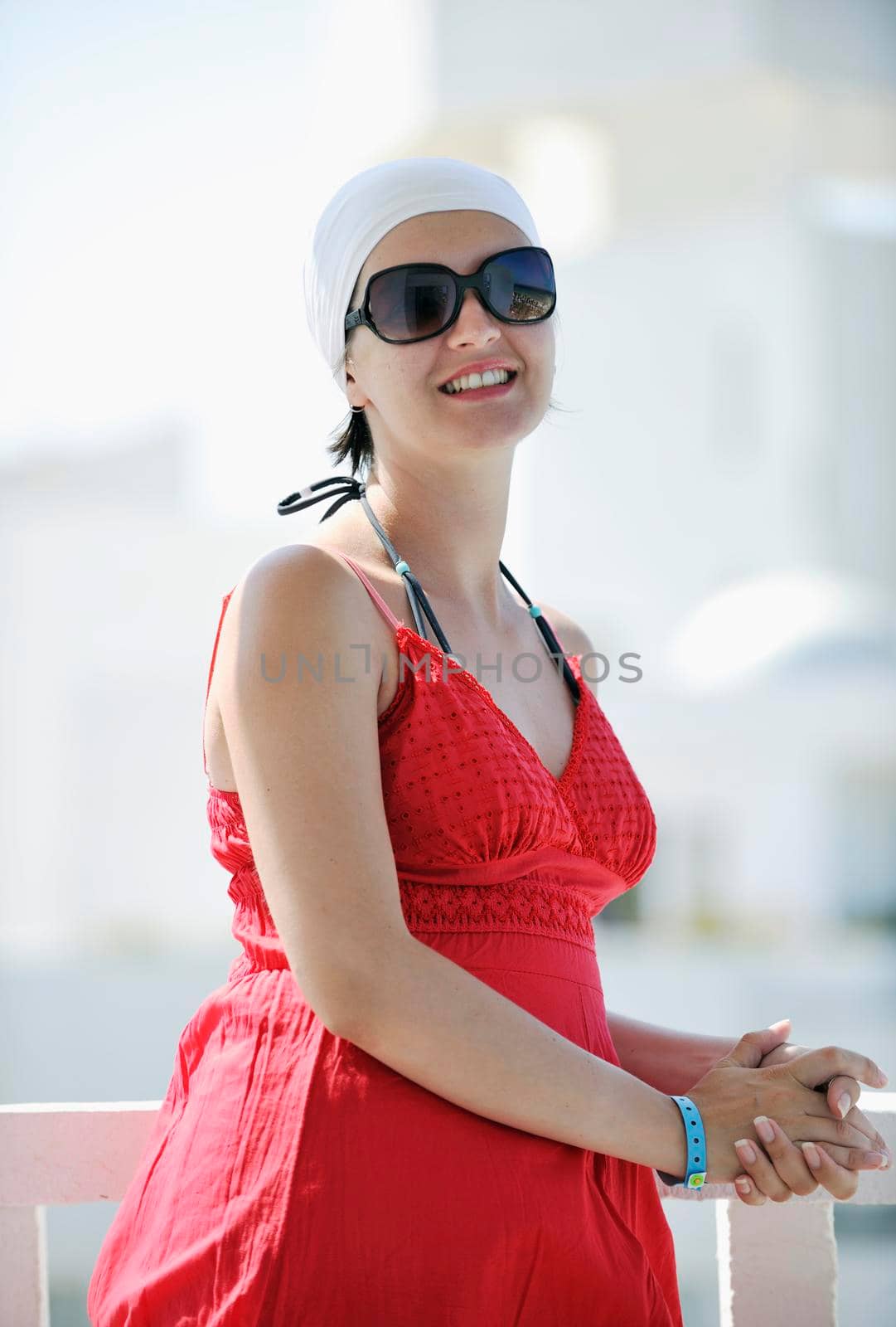 happy young woman tourist  tunis travel on road trip 