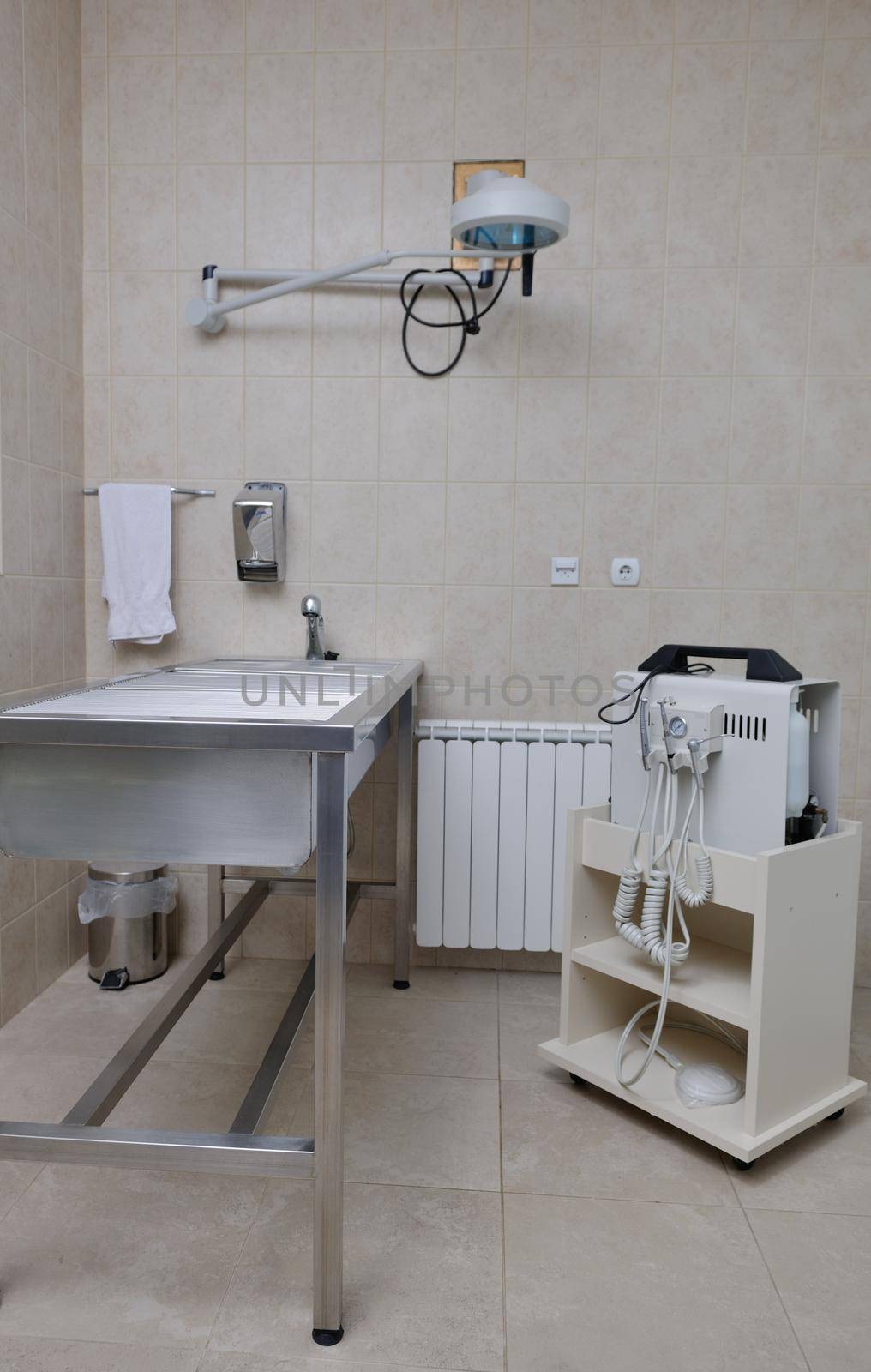 animal and pet surgery hospital room indoor with tools and instruments