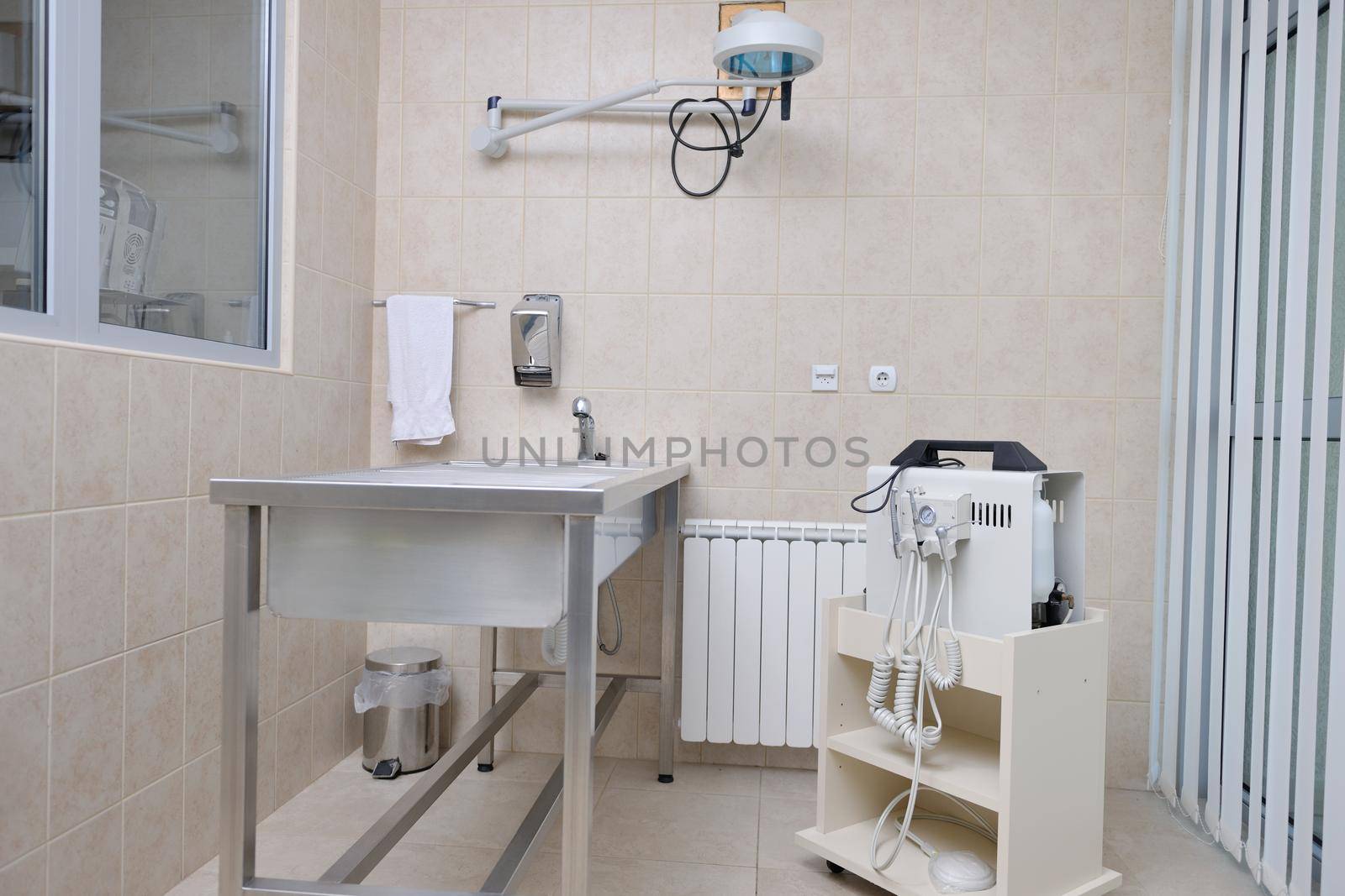 animal and pet surgery hospital room indoor with tools and instruments