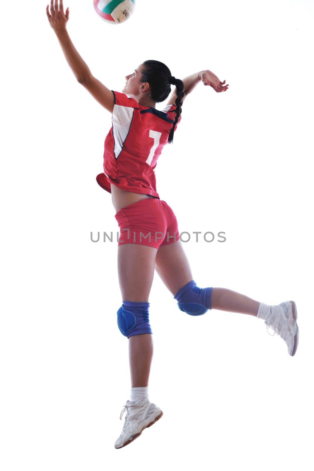 volleyball game sport with neautoful young girl oslated onver white background