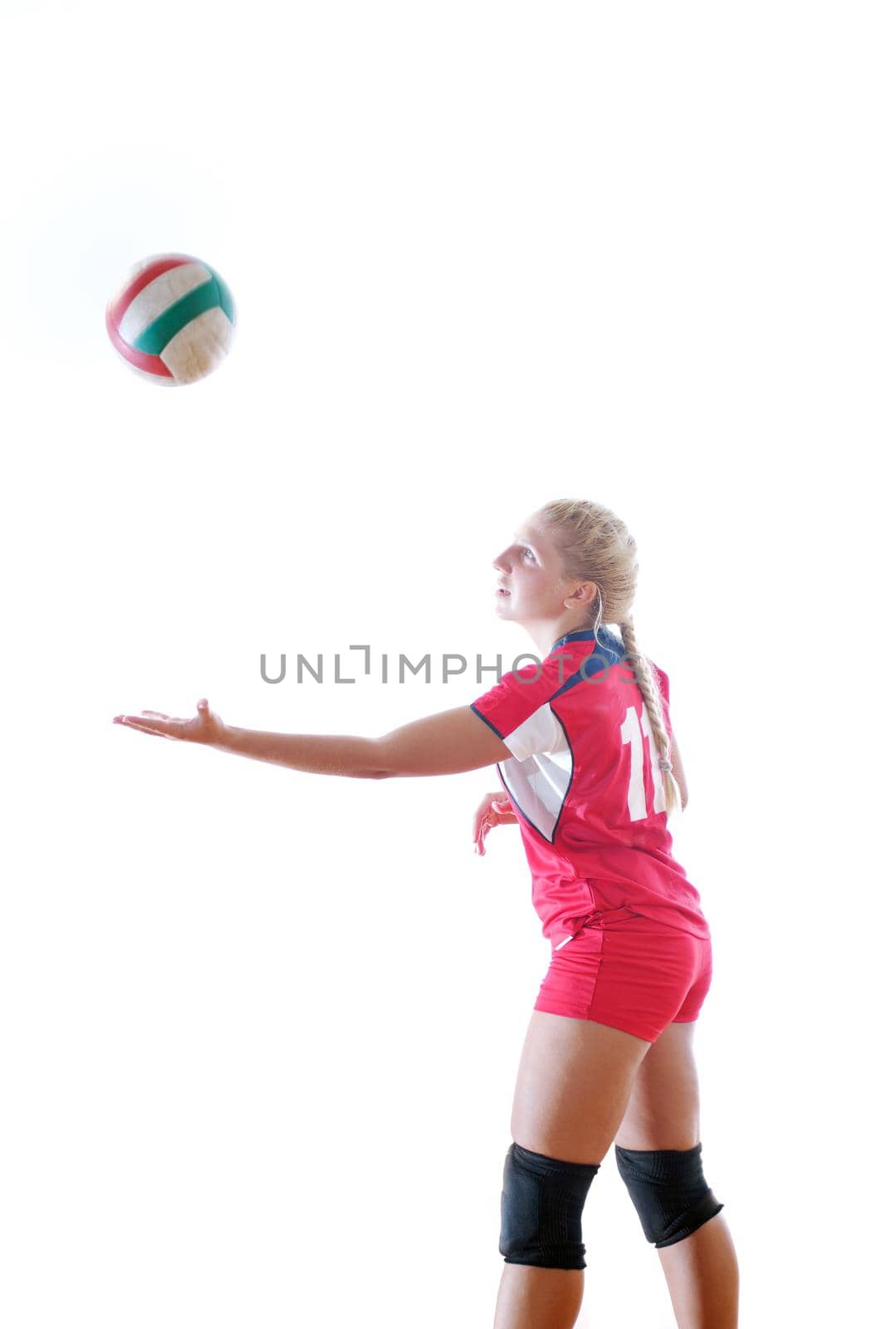 volleyball game sport with neautoful young girl oslated onver white background
