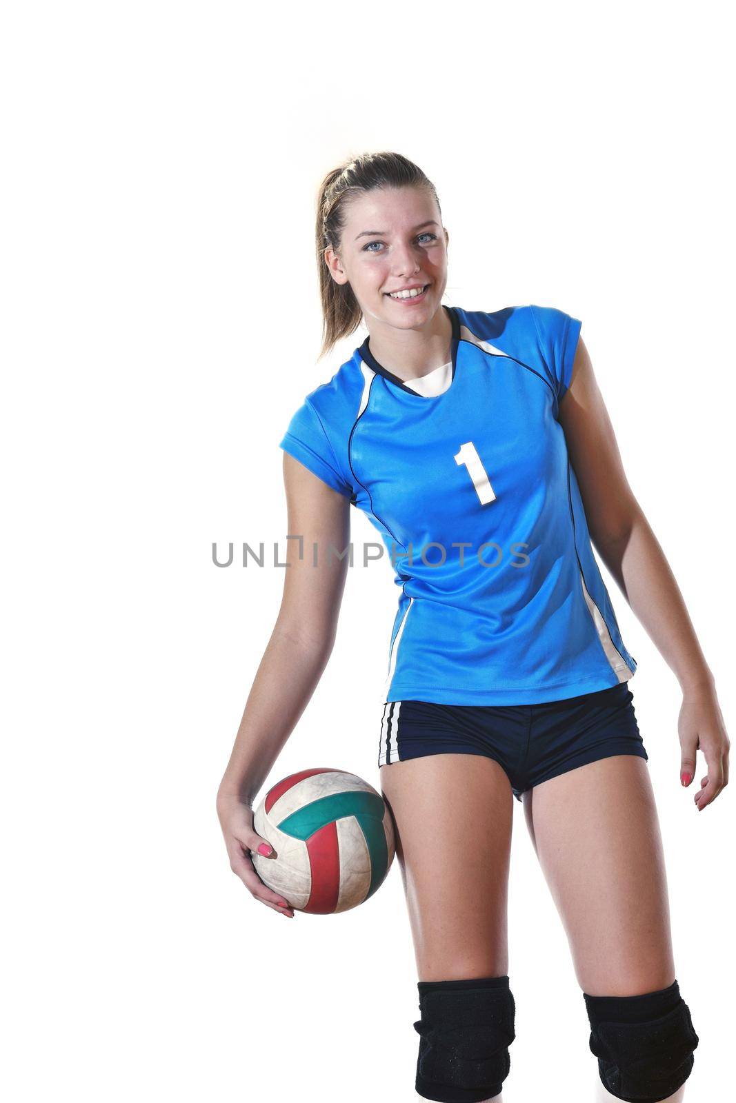 volleyball game sport with neautoful young girl oslated onver white background