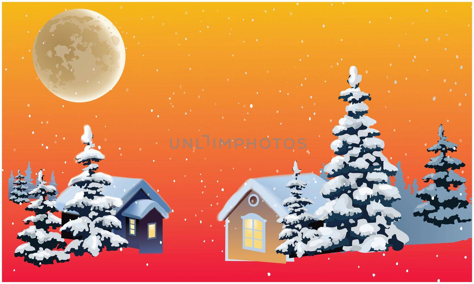 view of several home is in snow during Christmas night by aanavcreationsplus