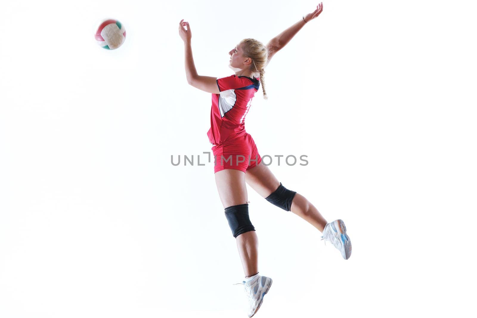 volleyball game sport with neautoful young girl oslated onver white background