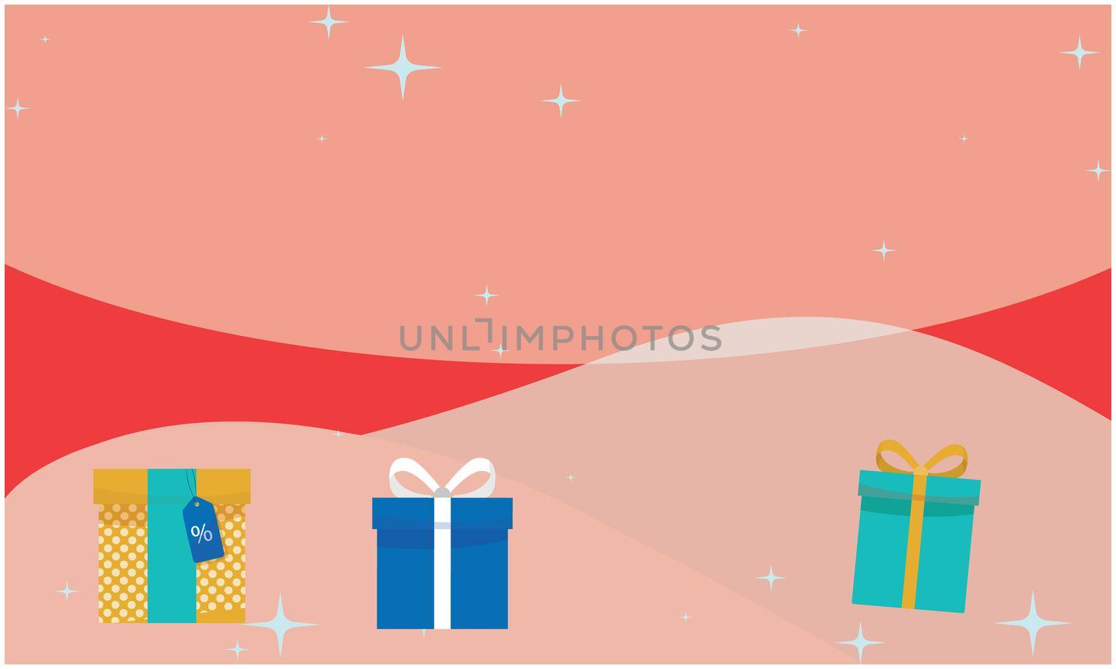 three Gifts on abstract background with stars