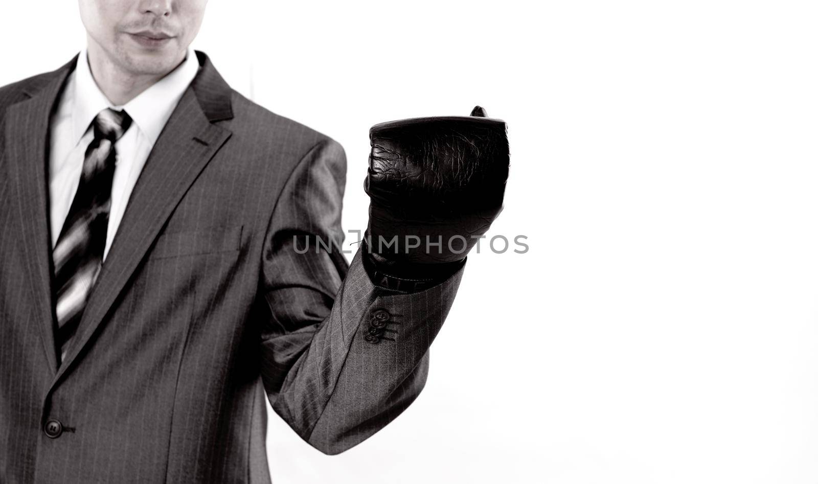 young businessman in Boxing gloves.isolated on white background