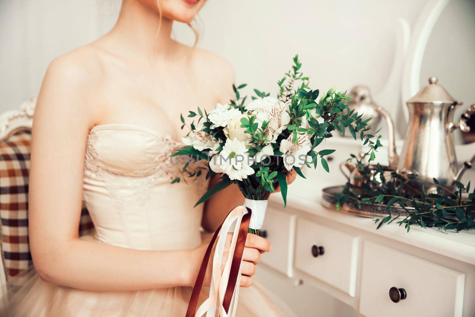 close up.wedding bouquet in the hands of the bride. holidays and events